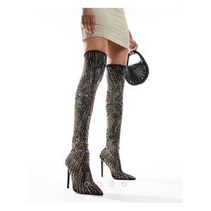 Embellished Black Heeled Boots
